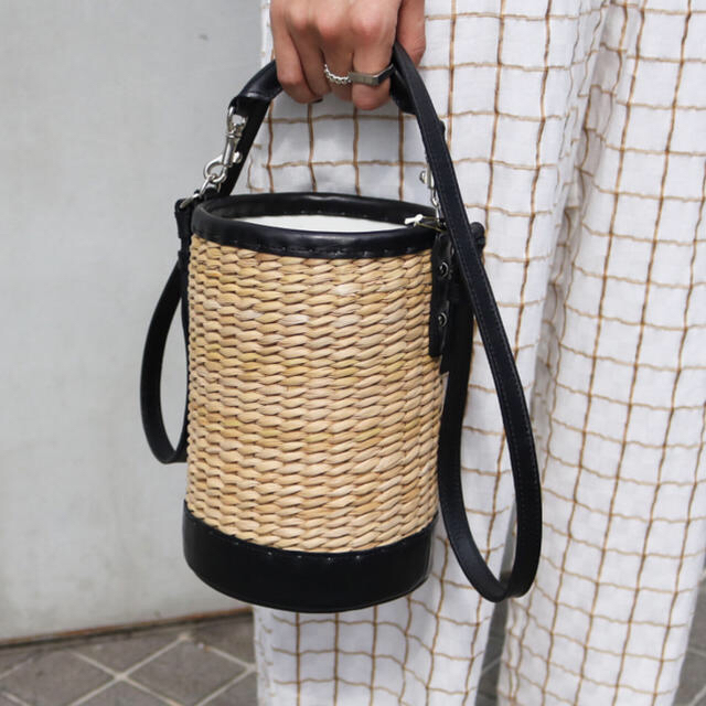 todayful☆Straw×Lether Bucket Bag☆ブラック