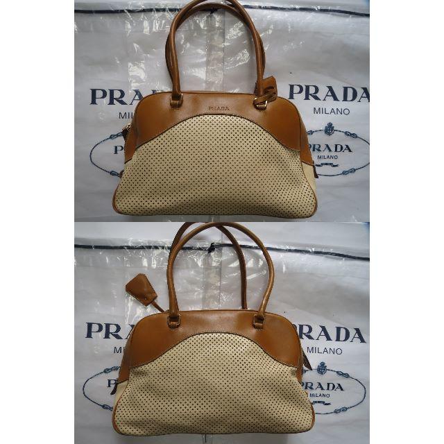 PRADA(プラダ)の●12万プラダ希少パンチング総レザー革バイカラーショルダーボストンバッグ●良好 レディースのバッグ(ボストンバッグ)の商品写真