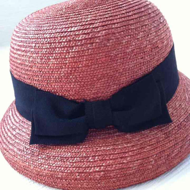 L'EST ROSE(レストローズ)の＊L'EST ROSE ピンクブラウンの麦わら帽 リボンハット〈新品未使用〉＊ レディースの帽子(麦わら帽子/ストローハット)の商品写真