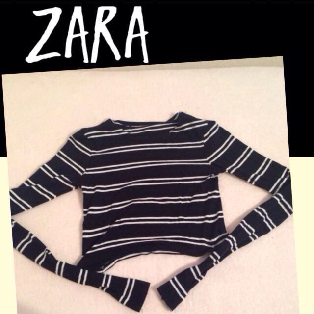 ZARA(ザラ)のZARA ボーダーショートトップス♡ レディースのトップス(カットソー(長袖/七分))の商品写真