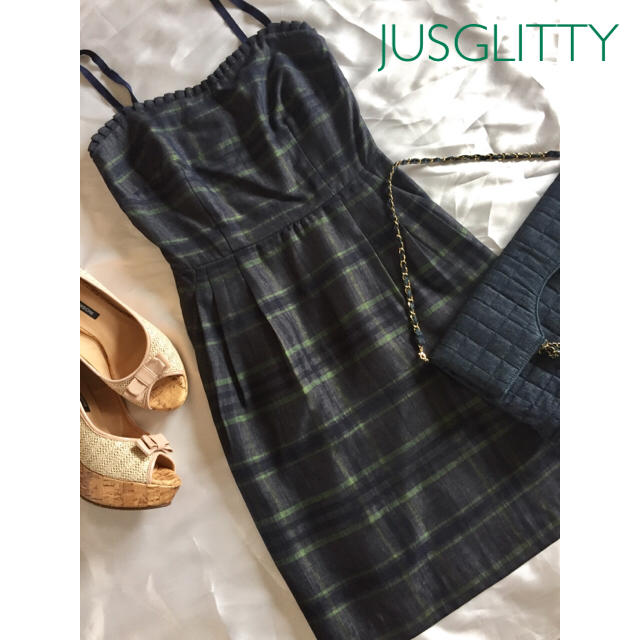 JUSGLITTY(ジャスグリッティー)の◆春夏に♪◆JUSGLITTY◆オーガンジーチェックワンピース◆size 2◆ レディースのワンピース(ひざ丈ワンピース)の商品写真