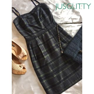 ジャスグリッティー(JUSGLITTY)の◆春夏に♪◆JUSGLITTY◆オーガンジーチェックワンピース◆size 2◆(ひざ丈ワンピース)