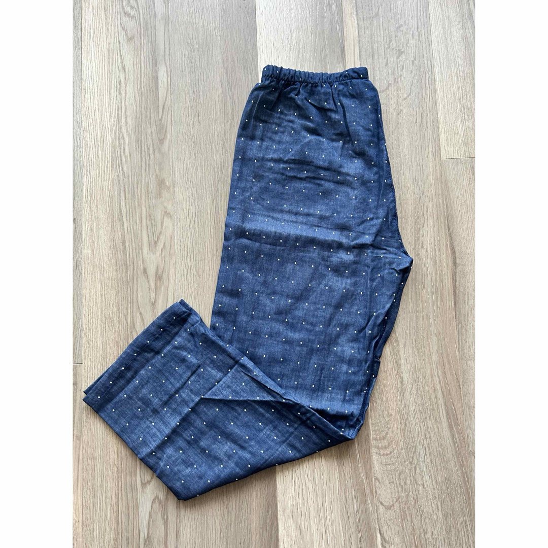 未使用品　Wガーゼ綿100% レディース長袖パジャマセット　ネイビー白水玉　L レディースのルームウェア/パジャマ(パジャマ)の商品写真