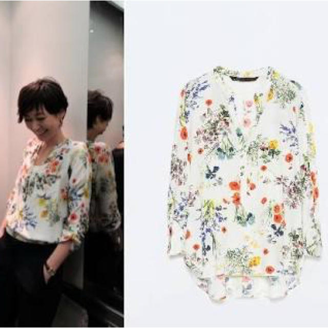 信頼も厚い ZARA xsトップスザラ 激レア田丸麻紀着用zaraフラワーブラウス - シャツ/ブラウス(長袖/七分)