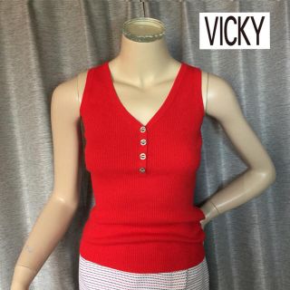 ビッキー(VICKY)のビッキー◆上質レッドノースリーブリブニットM(カットソー(半袖/袖なし))