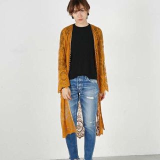 マウジー(moussy)のmoussy レースカーディガン イエロー(カーディガン)