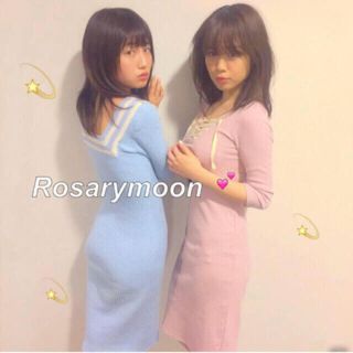 ロザリームーン(Rosary moon)のrosarymoon♡テレコレースアップミディワンピ(ひざ丈ワンピース)