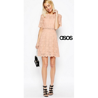 エイソス(asos)の日本未入荷 UK8 *ASOS*レースチュールワンピース☆(ミニワンピース)