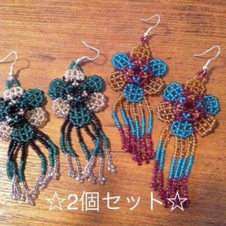 ビーズピアス メキシコ ハンドメイド 2個セット 大ぶり エスニック  (ピアス)