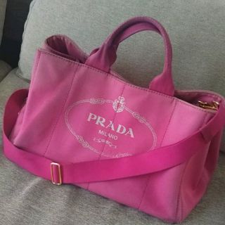 プラダ(PRADA)の本物 プラダ カナパ Lサイズ ショルダー キャンバストートバッグ ピンク(トートバッグ)