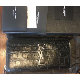 サンローラン(Saint Laurent)の正規品 サンローラン クロコ ラウンドファスナー 長財布 ブラック シルバー(長財布)