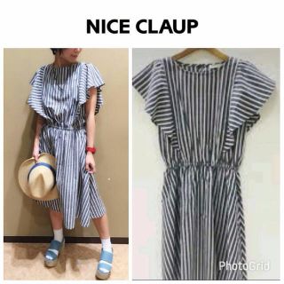 ナイスクラップ(NICE CLAUP)の新品♡ナイスクラップ♡フリル袖のストライプワンピース(ひざ丈ワンピース)