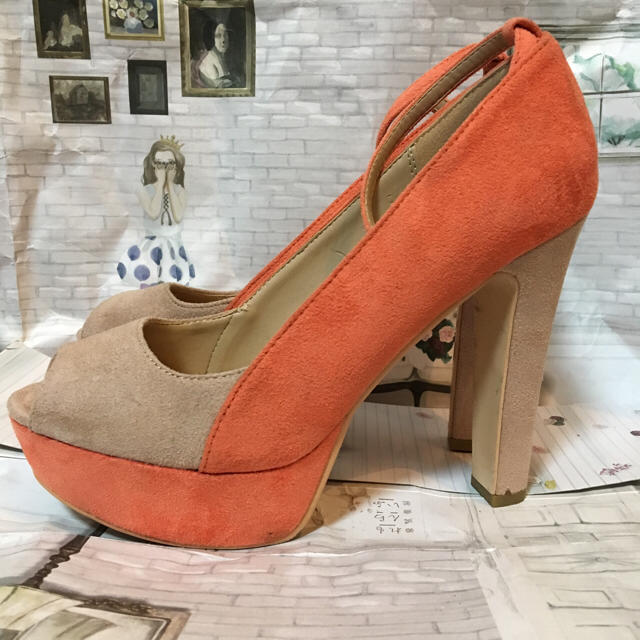 バイカラー オープントゥ L ベージュ×オレンジ レディースの靴/シューズ(ハイヒール/パンプス)の商品写真