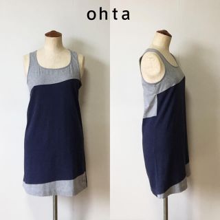 オータ(ohta)のohta ノースリーブ ロングシャツ ワンピース S ボーダーシリーズ 灰x紺(カットソー(半袖/袖なし))