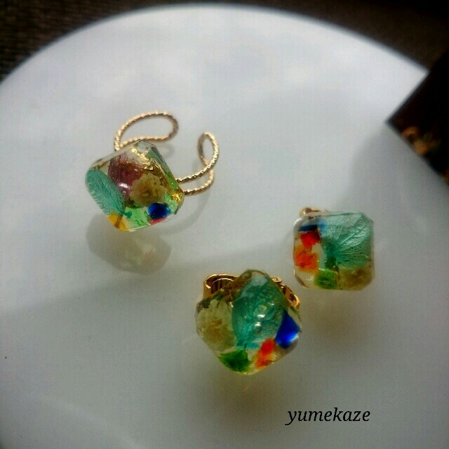 ヒサヨ様専用✨琉球ガラス✴ドライフラワー❤レジン・ピアス・イヤリング・リング💍 ハンドメイドのアクセサリー(ピアス)の商品写真