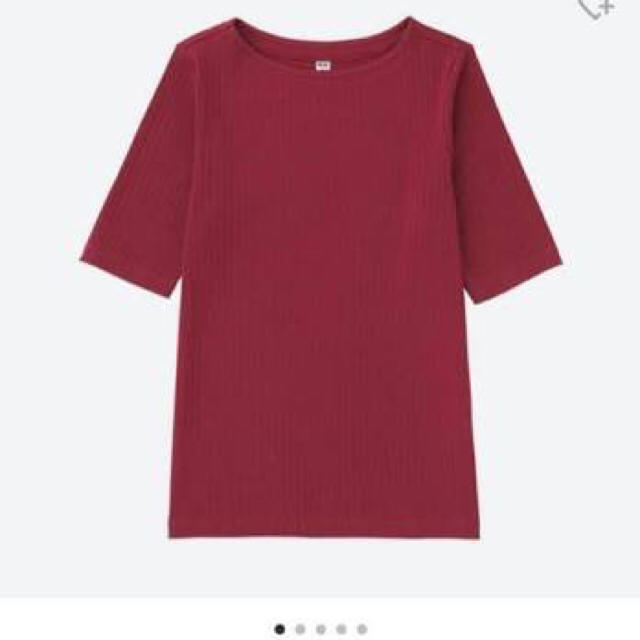 UNIQLO(ユニクロ)のユニクロ リブボートネックT レッド L レディースのトップス(Tシャツ(長袖/七分))の商品写真