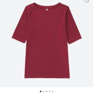 ユニクロ(UNIQLO)のユニクロ リブボートネックT レッド L(Tシャツ(長袖/七分))