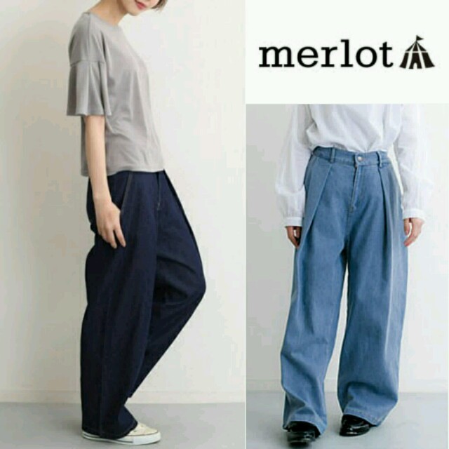 merlot(メルロー)の今季デニム♡メルロー ロングワイドデニム 紺色 レディースのパンツ(デニム/ジーンズ)の商品写真