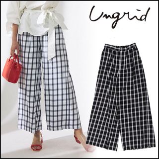 アングリッド(Ungrid)のungrid 新品タグ付き チェックワイドパンツ 黒(カジュアルパンツ)