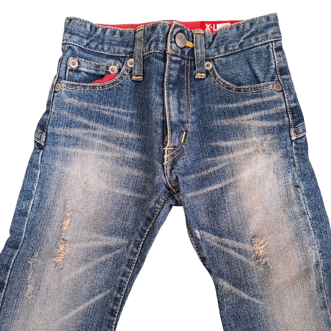 美品 X-LITTLE デニムパンツ ダメージ加工 ウエスト調節可能 100cm キッズ/ベビー/マタニティのキッズ服男の子用(90cm~)(パンツ/スパッツ)の商品写真