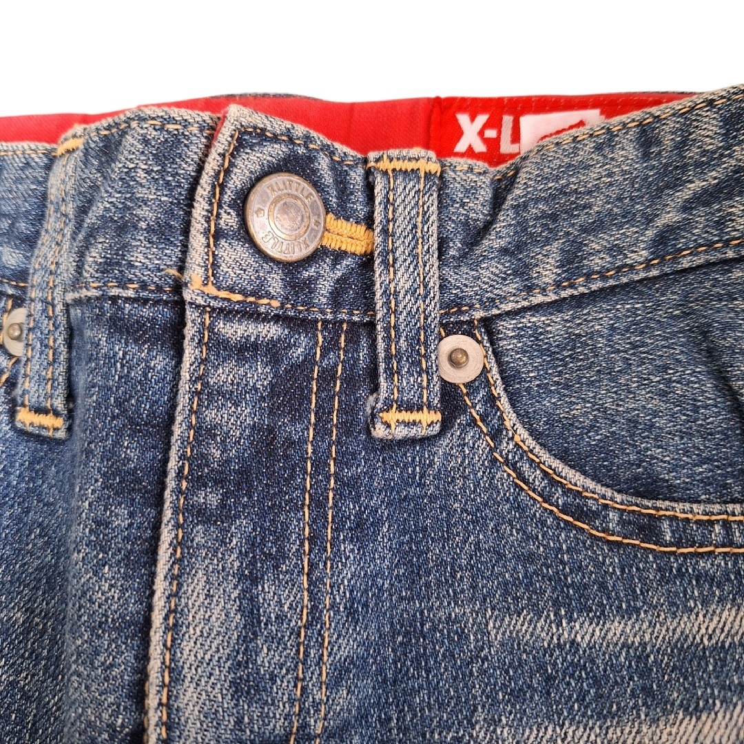 美品 X-LITTLE デニムパンツ ダメージ加工 ウエスト調節可能 100cm キッズ/ベビー/マタニティのキッズ服男の子用(90cm~)(パンツ/スパッツ)の商品写真
