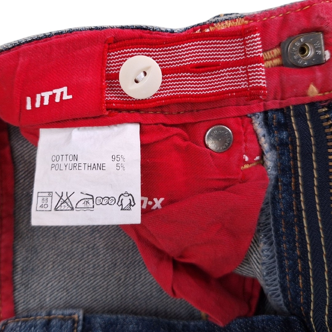 美品 X-LITTLE デニムパンツ ダメージ加工 ウエスト調節可能 100cm キッズ/ベビー/マタニティのキッズ服男の子用(90cm~)(パンツ/スパッツ)の商品写真