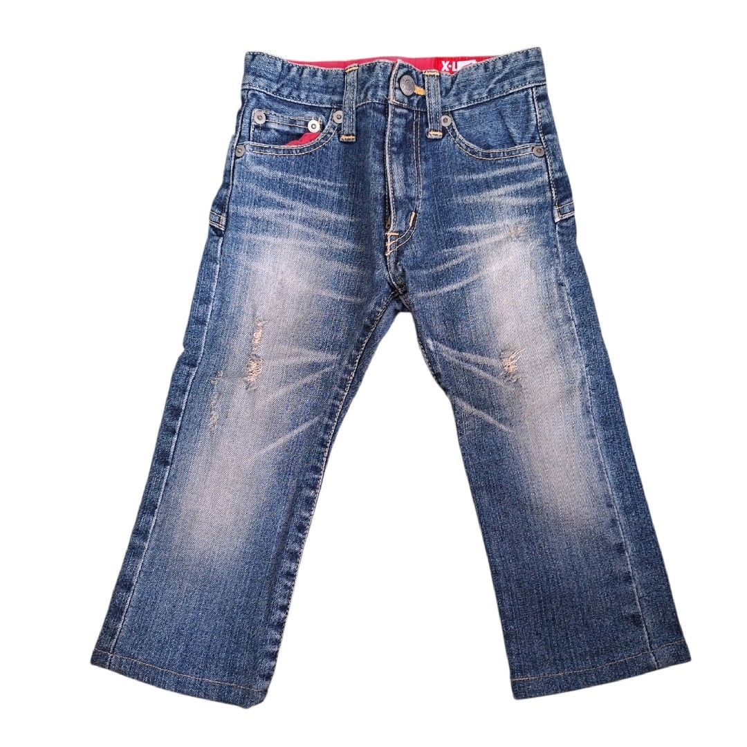 美品 X-LITTLE デニムパンツ ダメージ加工 ウエスト調節可能 100cm キッズ/ベビー/マタニティのキッズ服男の子用(90cm~)(パンツ/スパッツ)の商品写真