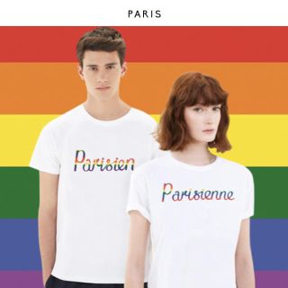 メゾンキツネ(MAISON KITSUNE')の新品未使用 maison kitsune レインボーロゴTEE 白L(Tシャツ/カットソー(半袖/袖なし))