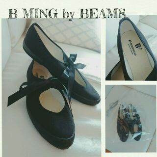 ビームス(BEAMS)の別注B MING by BEAMS♡未使用リボンキャンバスフラットシューズ(バレエシューズ)