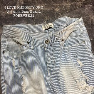 フォーエバートゥエンティーワン(FOREVER 21)のFOREVER21◆ストライプヒッコリークラッシュダメージデニムパンツジーンズ(デニム/ジーンズ)