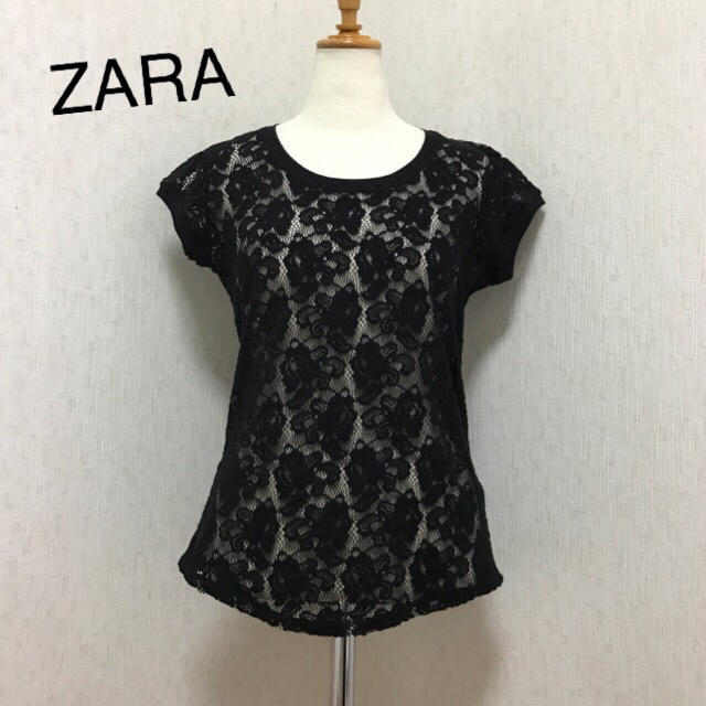 ZARA(ザラ)のザラ トラファルク 総レース 黒 ブラック レディースのトップス(カットソー(半袖/袖なし))の商品写真