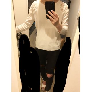 ザラ(ZARA)のZARA 肩レース白トップス(カットソー(長袖/七分))