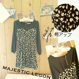 マジェスティックレゴン(MAJESTIC LEGON)の単色花柄レイヤードOP 黒(ミニワンピース)