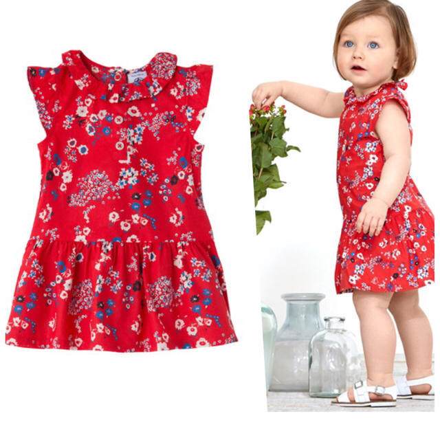 PETIT BATEAU(プチバトー)のりー様専用☆24M プチバトー レッドフラワーワンピース キッズ/ベビー/マタニティのベビー服(~85cm)(ワンピース)の商品写真