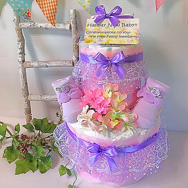 おむつケーキ 2段 女の子 紫の通販 By チー S Shop ラクマ