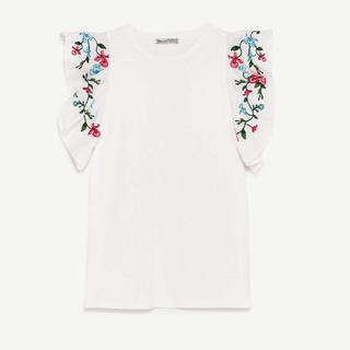 ザラ(ZARA)のZARA フラワープリントT 新品 刺繍 ホワイト (Tシャツ(半袖/袖なし))