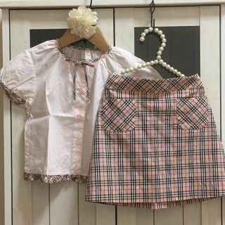 バーバリー(BURBERRY)のBURBERRY✴︎バーバリーブラウススカート上下セット美品フリルリボンチェック(スカート)