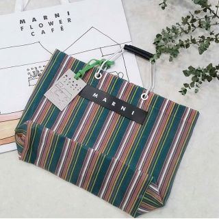 マルニ(Marni)の新品♡マルニ フラワー カフェ ストライプ メッシュ トートバッグ グリーン(トートバッグ)