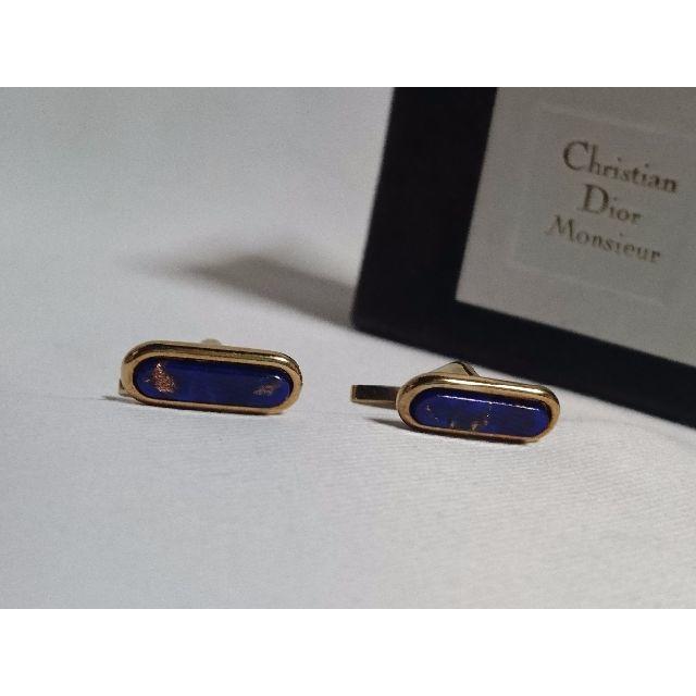 Christian Dior - 正規美 限定 ディオール ヴィンテージ ラピス装飾カフス金×青 ゴールドボタン