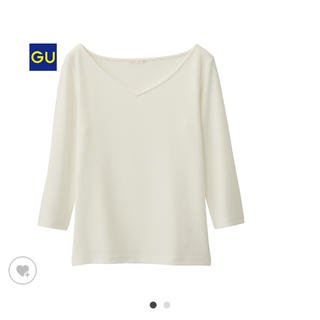 ジーユー(GU)のワイドリブVネックTシャツ カットソー 白 ホワイト(Tシャツ(長袖/七分))