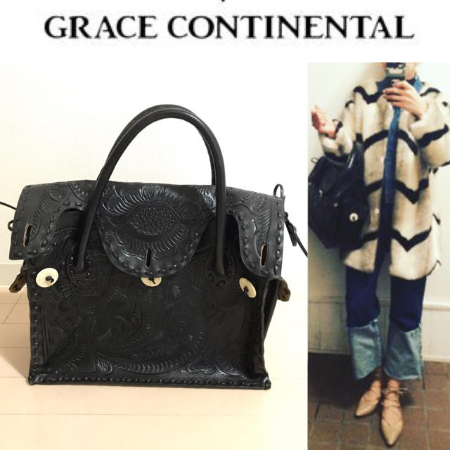 ハンドバッグGRACE♡カービングbagM黒