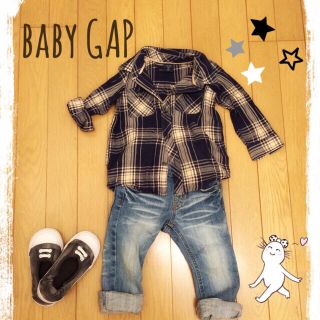 ベビーギャップ(babyGAP)のGAPチェックシャツ紺色系春秋(その他)