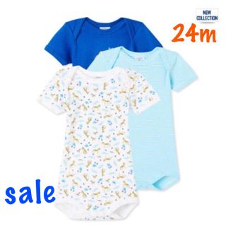 プチバトー(PETIT BATEAU)のプチバトー24m/ＰＴＶプリント半袖ボディ３枚組（Ｇ(下着)