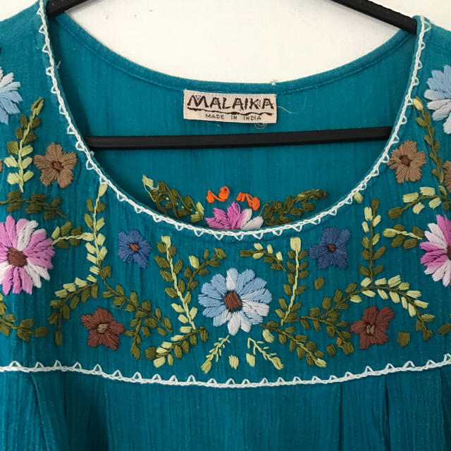 MALAIKA(マライカ)のお値下げ☆マライカ ターコイズ メキシカン刺繍 ワンピース レディースのワンピース(ひざ丈ワンピース)の商品写真