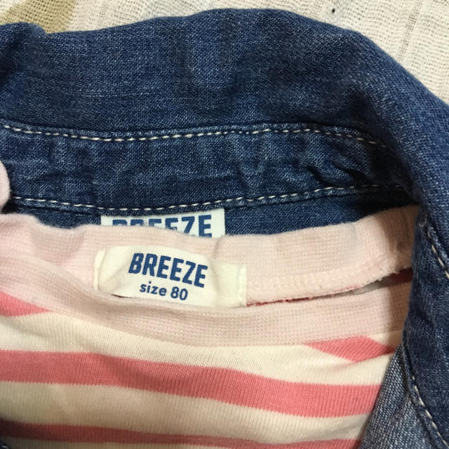 BREEZE(ブリーズ)のデニムワンピース ボーダーワンピース セット売り キッズ/ベビー/マタニティのベビー服(~85cm)(ワンピース)の商品写真