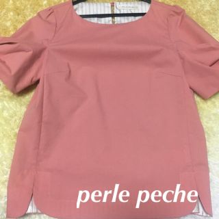 ペルルペッシュ(Perle Peche)のペルルペッシュ★袖リボンピンクブラウス★美品(シャツ/ブラウス(半袖/袖なし))