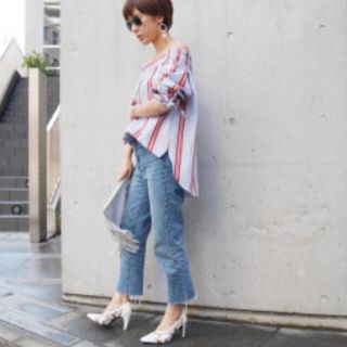 ドゥーズィエムクラス(DEUXIEME CLASSE)のmachatt ストライプ オフショルダー ブラウス♡ZARA moussy (シャツ/ブラウス(長袖/七分))