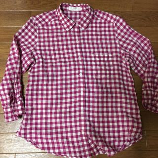 ユニクロ(UNIQLO)の★美品★ユニクロ★ギンガムチェックリネンシャツ★Ｌ(シャツ/ブラウス(長袖/七分))