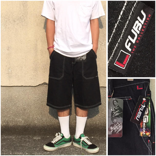 FUBU(フブ)の90s hip-hop FUBU フブ ブラックハーフデニム カナイ エコー メンズのパンツ(ペインターパンツ)の商品写真