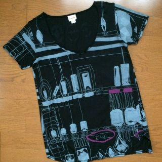 ディーゼル(DIESEL)の美品 DIESEL ディーゼル 半袖UネックTシャツ ブラック サイズXXS(Tシャツ(半袖/袖なし))